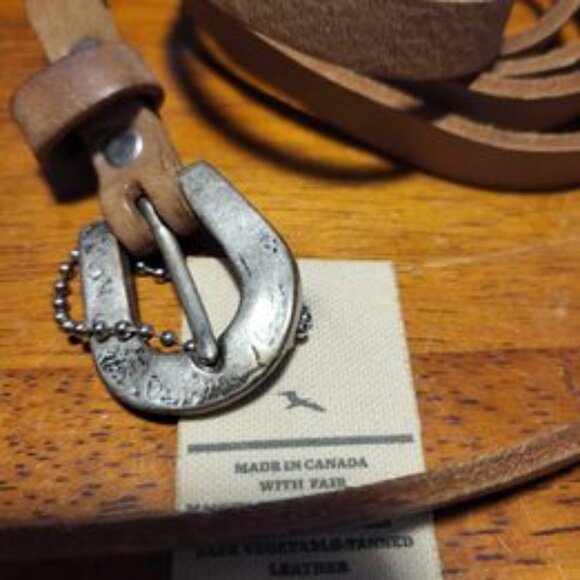 Say yes to big sweater weather! Super cute tan BRAVE Leather Skinny Belt. 32" - Picture 5 of 6